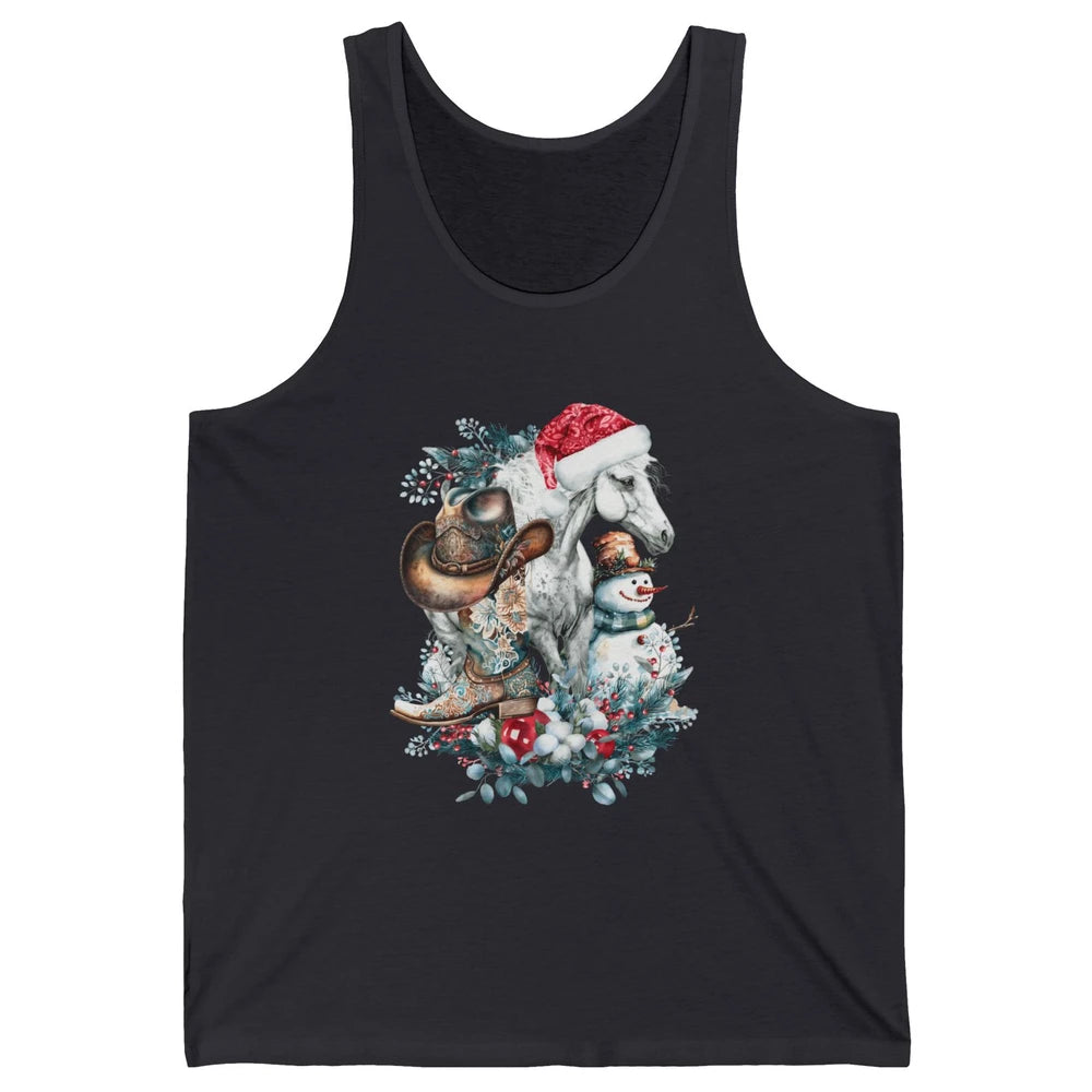 Merry Christmas Horse Santa Hat Cowgirl Cowboy Boots Xmas Unisex Jersey Tank