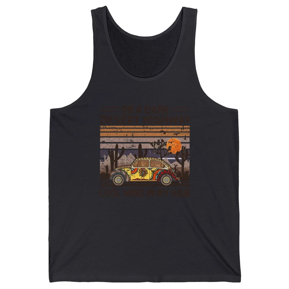 Vintage Hippie Car On A Dark Desert Highway Freedom Peace Unisex Jersey Tank