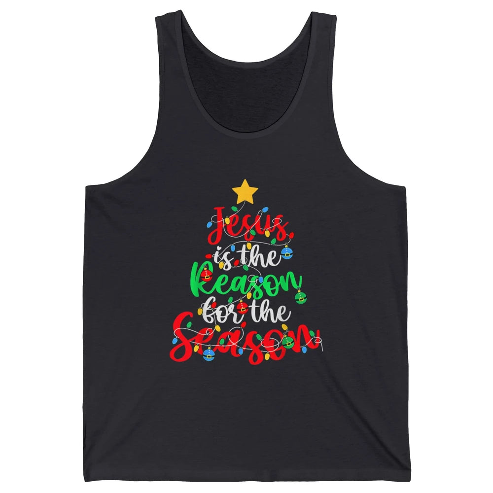 Merry Christmas Jesus The Reason For Season Xmas Tree Lights Unisex Jersey Tank