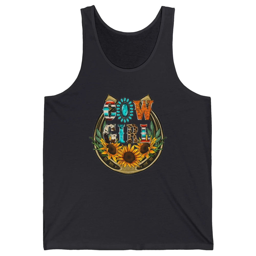 Western Country Sunflowers Retro Cowhide Serape Horseshoe Unisex Jersey Tank