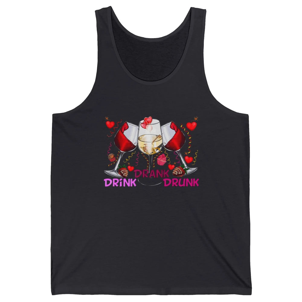 Three Glasses Wine Heart Funny Couple Happy Valentines Day Unisex Jersey Tank