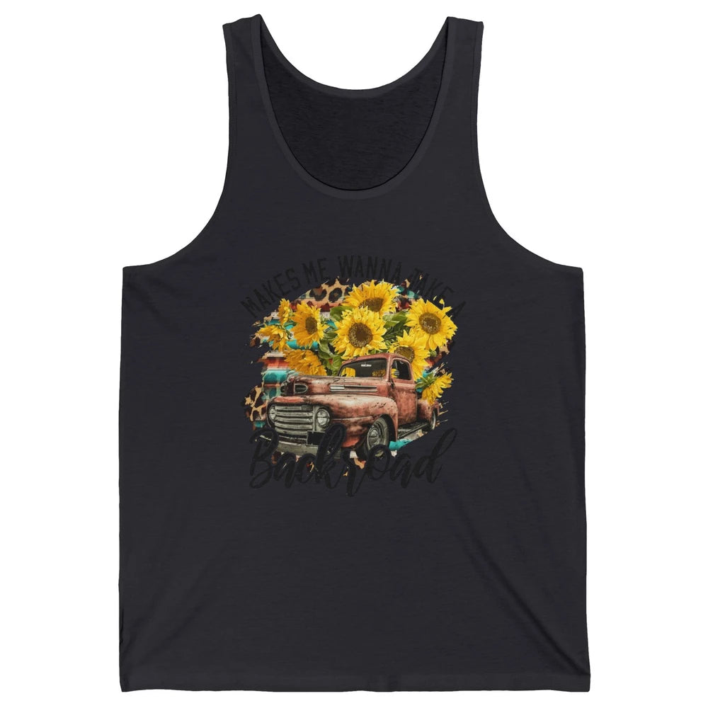 Retro Sunflower Truck Makes Me Wanna Take a Backroad Western Unisex Jersey Tank