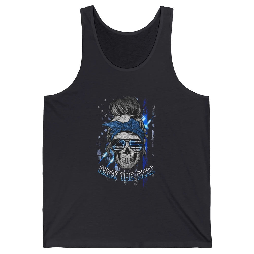 Back The Blue Police American Flag Skull Lady 4th of July Unisex Jersey Tank