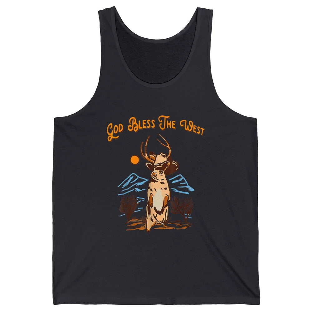 Western Country God Bless Vintage Cowboy Deer Music Desert Unisex Jersey Tank