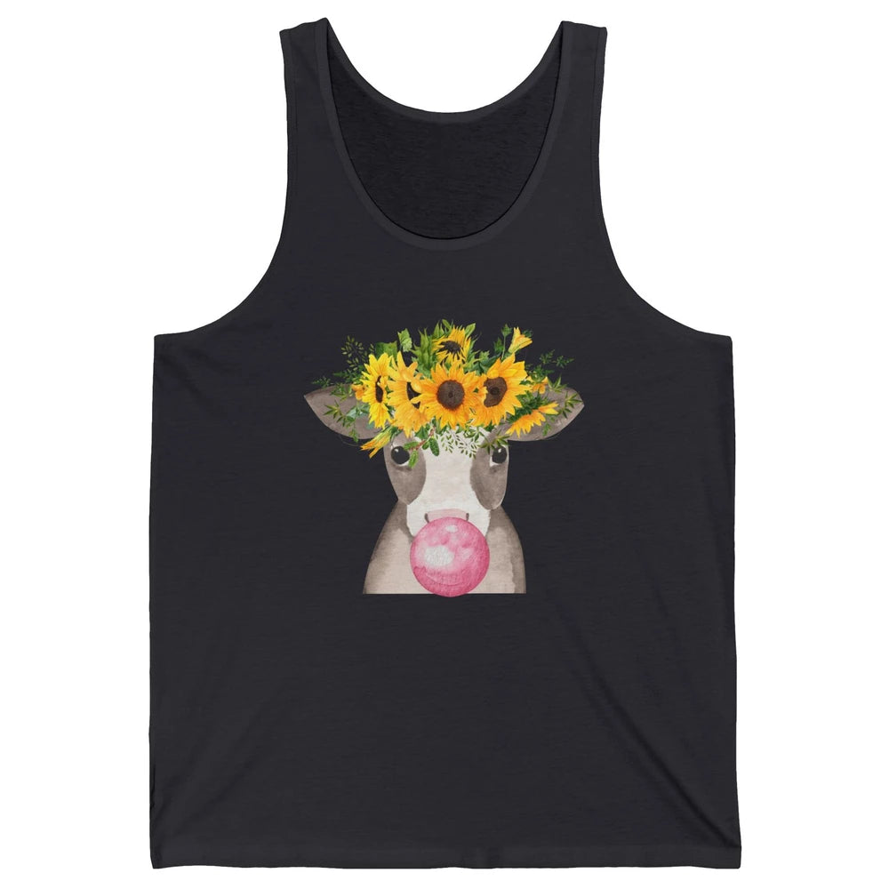 Sunflower Cow Bubble Gum Not In The Mood Western Farm Animal Unisex Jersey Tank