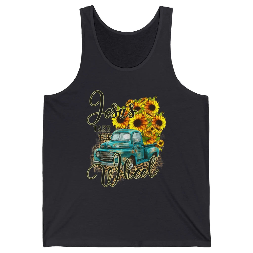 Sunflower Jesus Take The Wheel Truck Western Country Leopard Unisex Jersey Tank