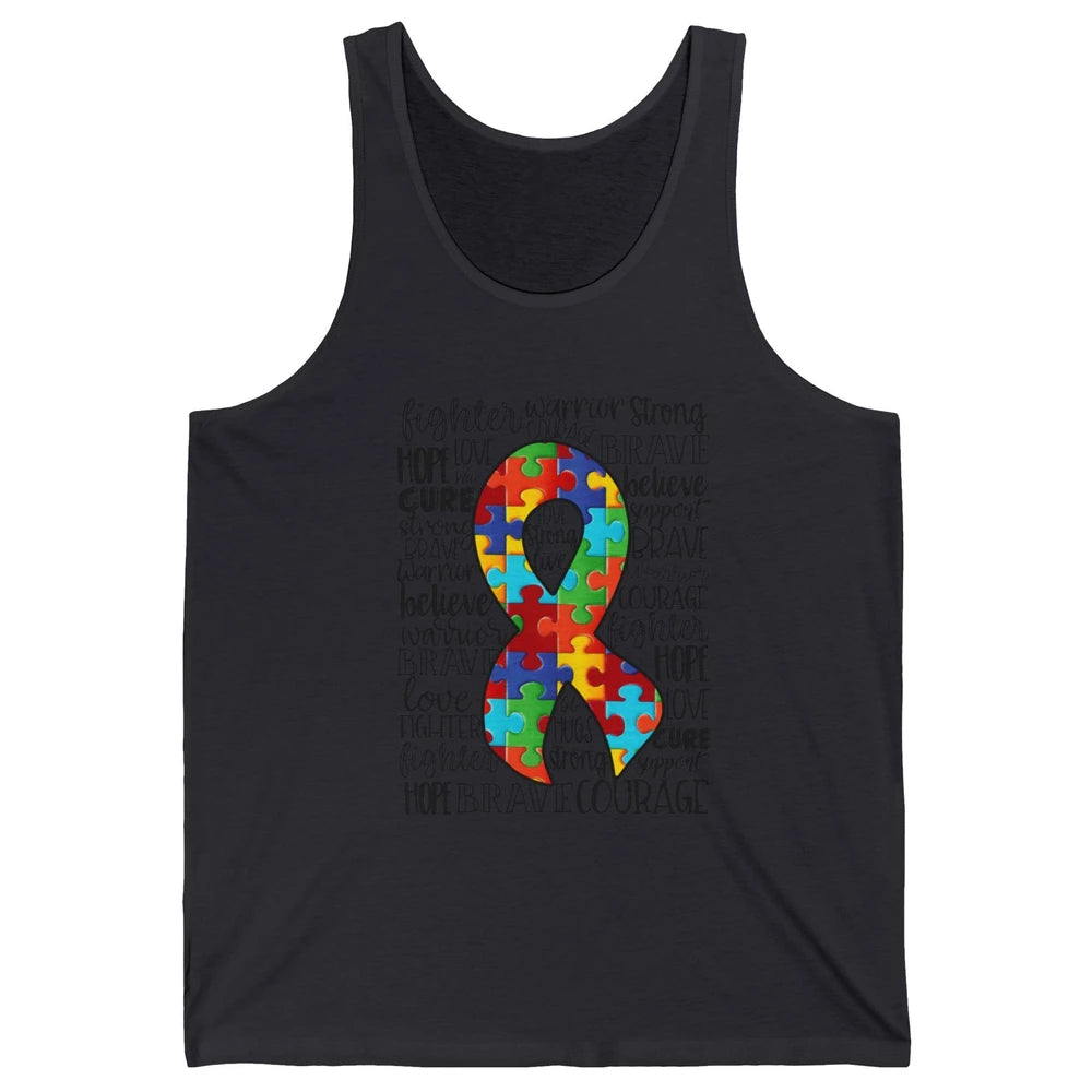 Autism Awareness Puzzles Ribbon Strong Brave Autism Support Unisex Jersey Tank