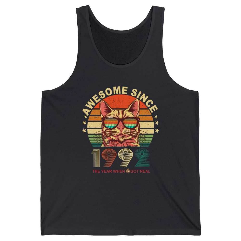 Vintage Cat Glasses Awesome Since 1992 30th Birthday Gift Unisex Jersey Tank