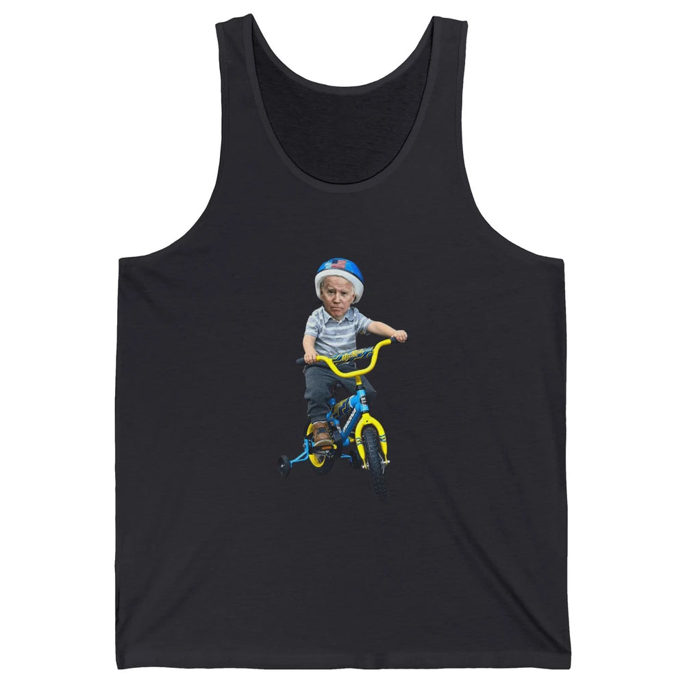 Baby Joe Biden Riding Tricycle Funny Bike Fall Meme Pun Vote Unisex Jersey Tank