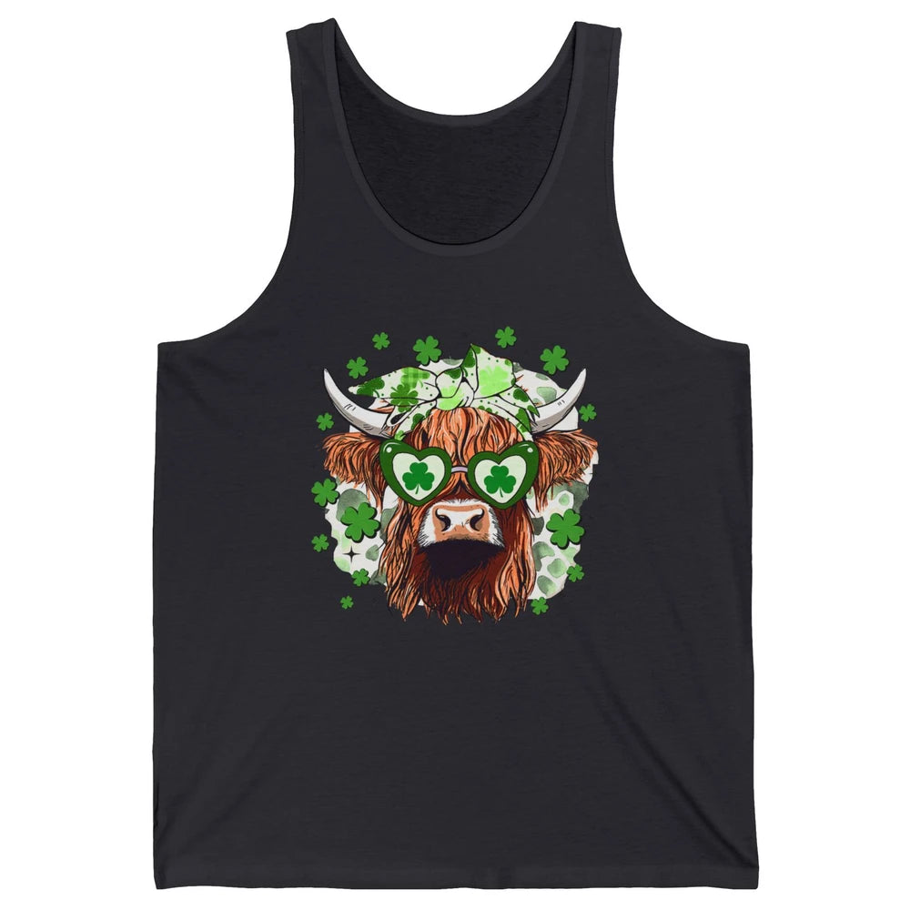 St Patrick Highland Cow Shamrock Bandana Western St Paddy Unisex Jersey Tank