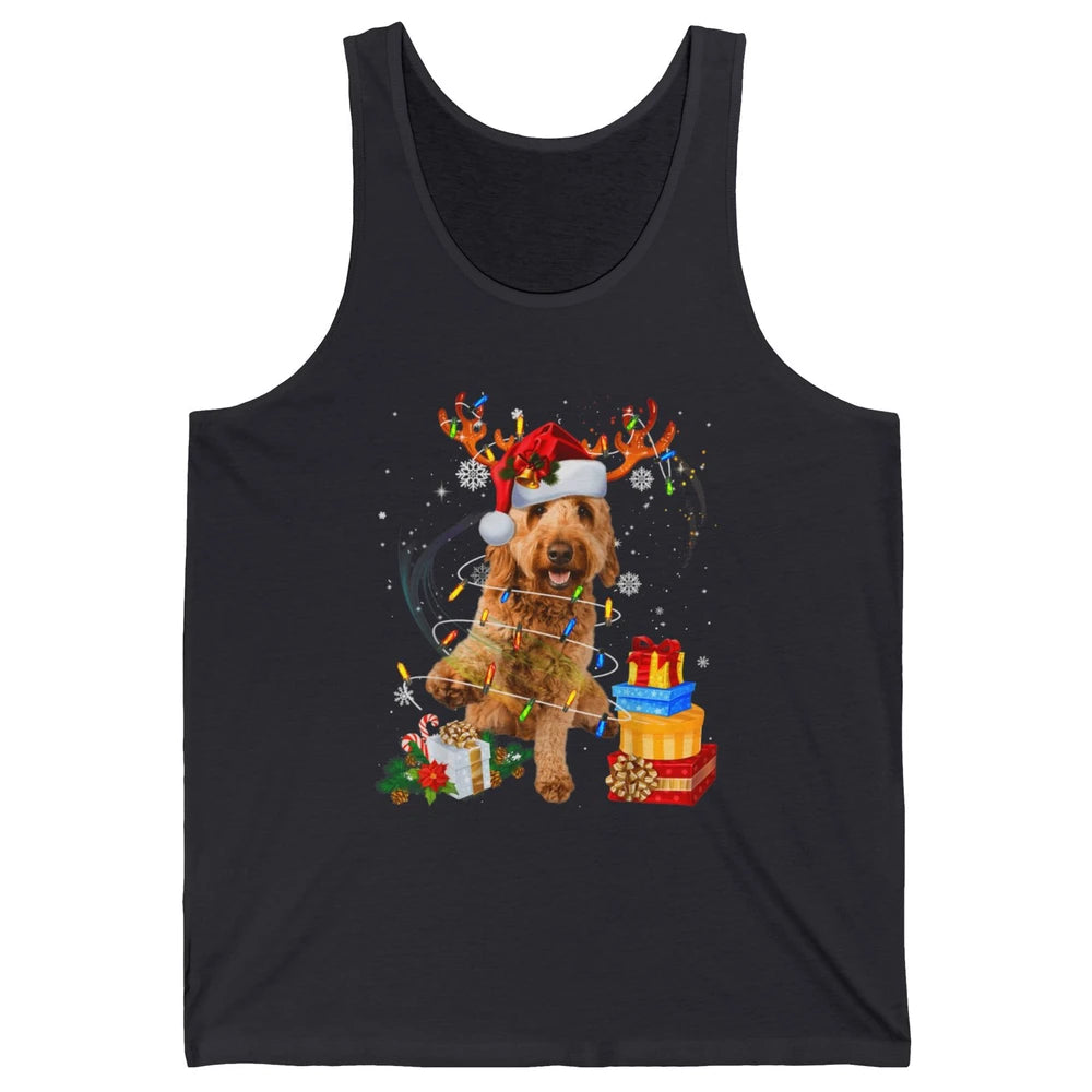 Merry Christmas Goldendoodle Dog Reindeer Xmas Lights Puppy Unisex Jersey Tank