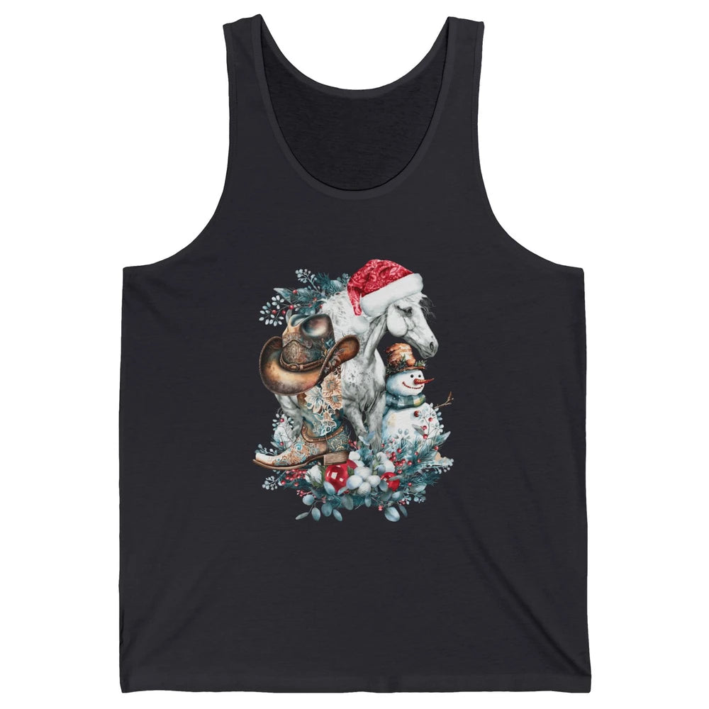 Merry Christmas Horse Howdy Cowboy Hat Boots Xmas Snowman Unisex Jersey Tank