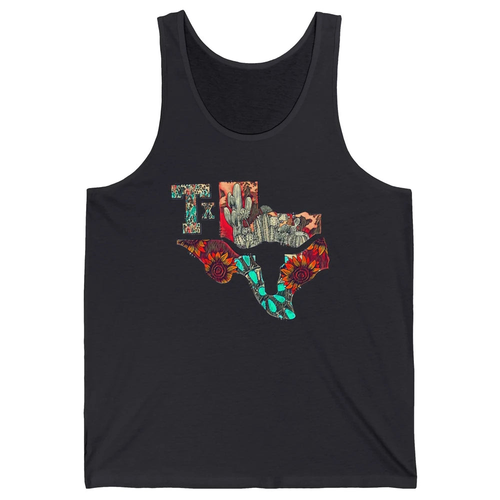 Texas Map Boho Texas State Leopard Western Desert Cactus Unisex Jersey Tank