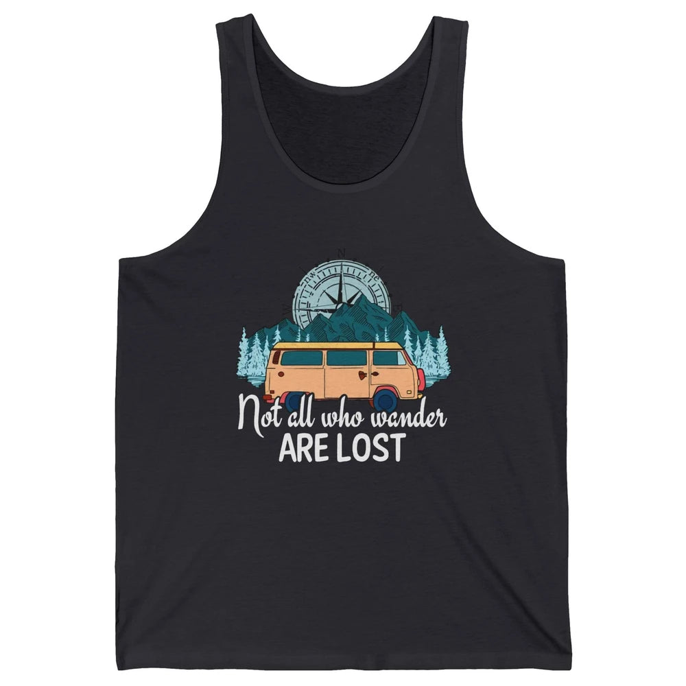 Vintage Compass Not All Who Wander Are Lost Camping Trailer Unisex Jersey Tank