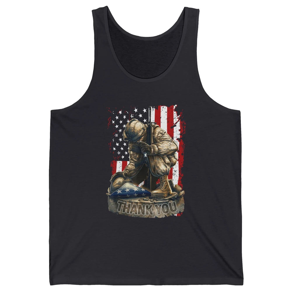 Vintage US Flag Veteran Thank You Military Boot Memorial Day Unisex Jersey Tank