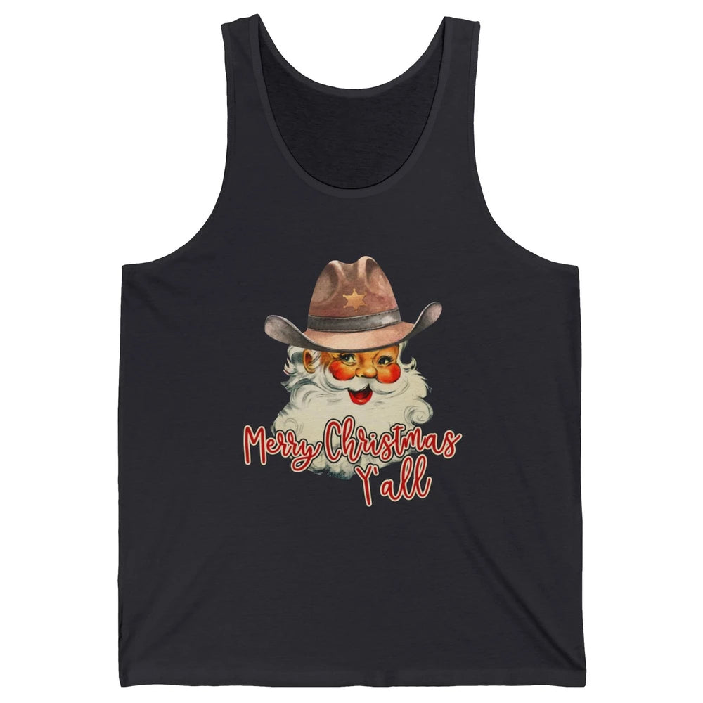 Santa Claus Merry Christmas Y'all Western Country Cowboy Unisex Jersey Tank