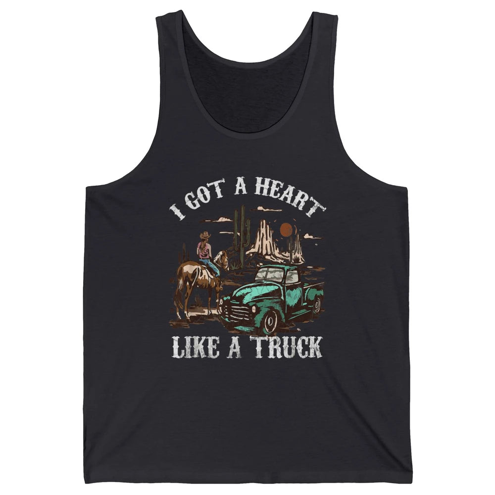 Western Sunset Cowgirl I Got Heart Like Truck Rodeo Cactus Unisex Jersey Tank