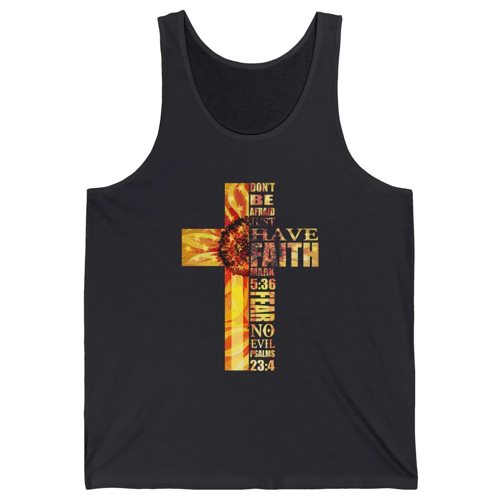 Sunflower Faith Cross Fear No Evil Christian US Flag Unisex Jersey Tank