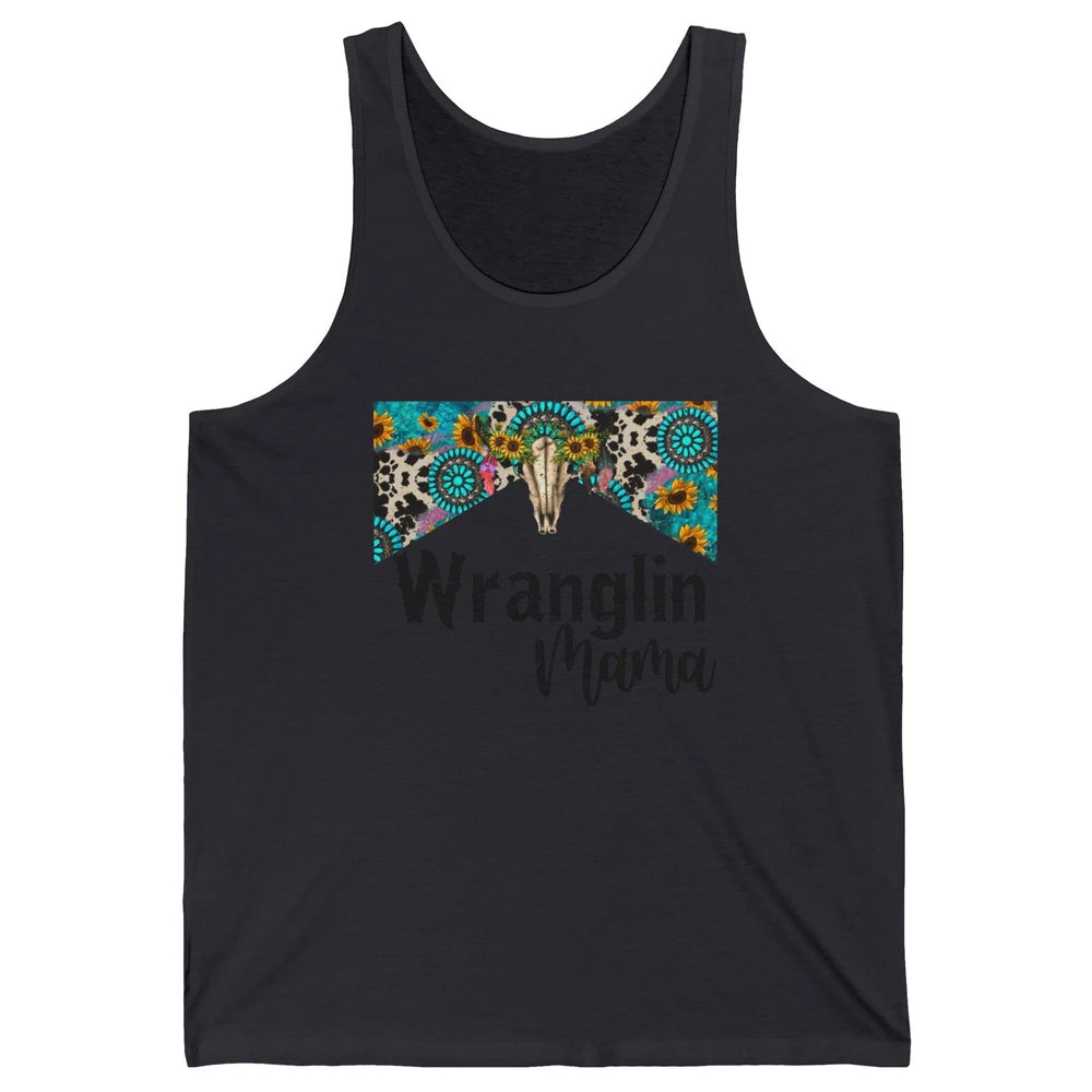 Sunflower Leopard Bull Skull Wrangling Mama Western Country Unisex Jersey Tank