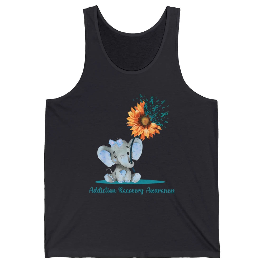 Addiction Recovery Awareness Teal Ribbon Baby Elephant Daisy Unisex Jersey Tank