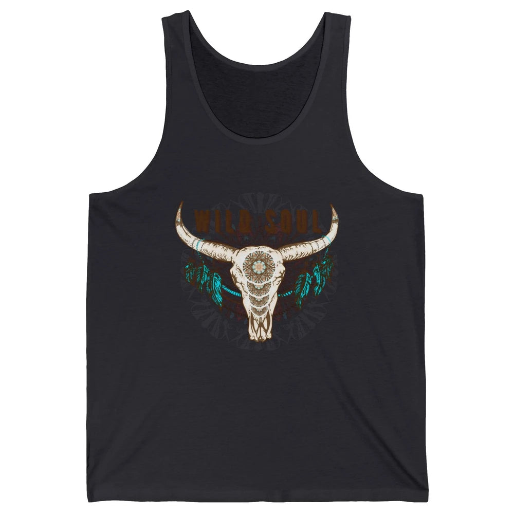 Boho Bull Skull Wild Soul Hippie Cowgirl Western Country Unisex Jersey Tank