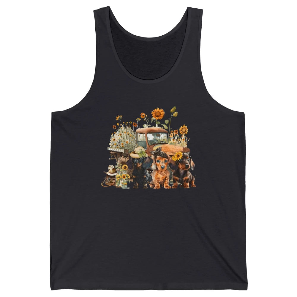 Vintage Truck And Sunflower Dachshund Mom Dachshund Lovers Unisex Jersey Tank