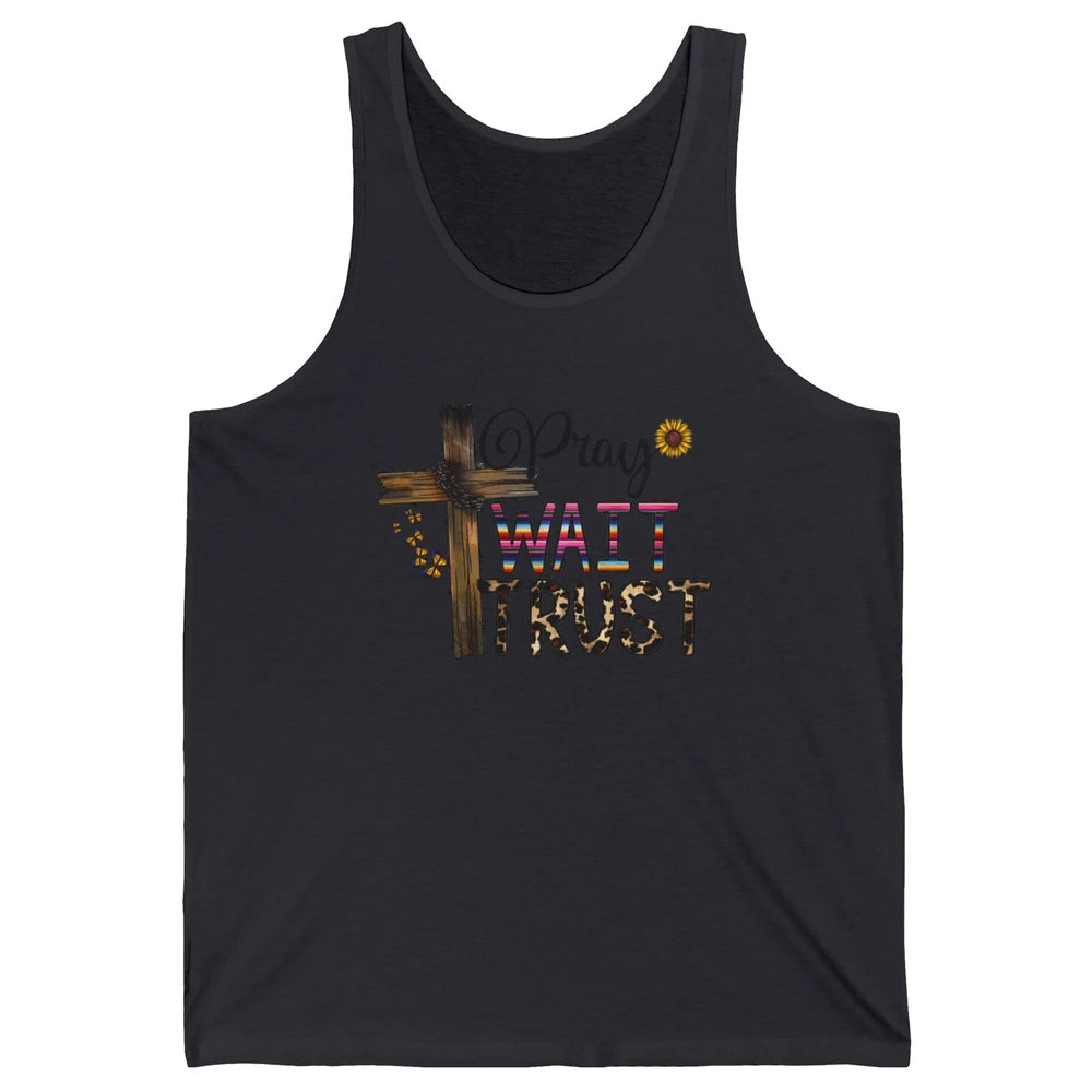 Sunflower Leopard Pray Wait Trust Christian Motivational Unisex Jersey Tank