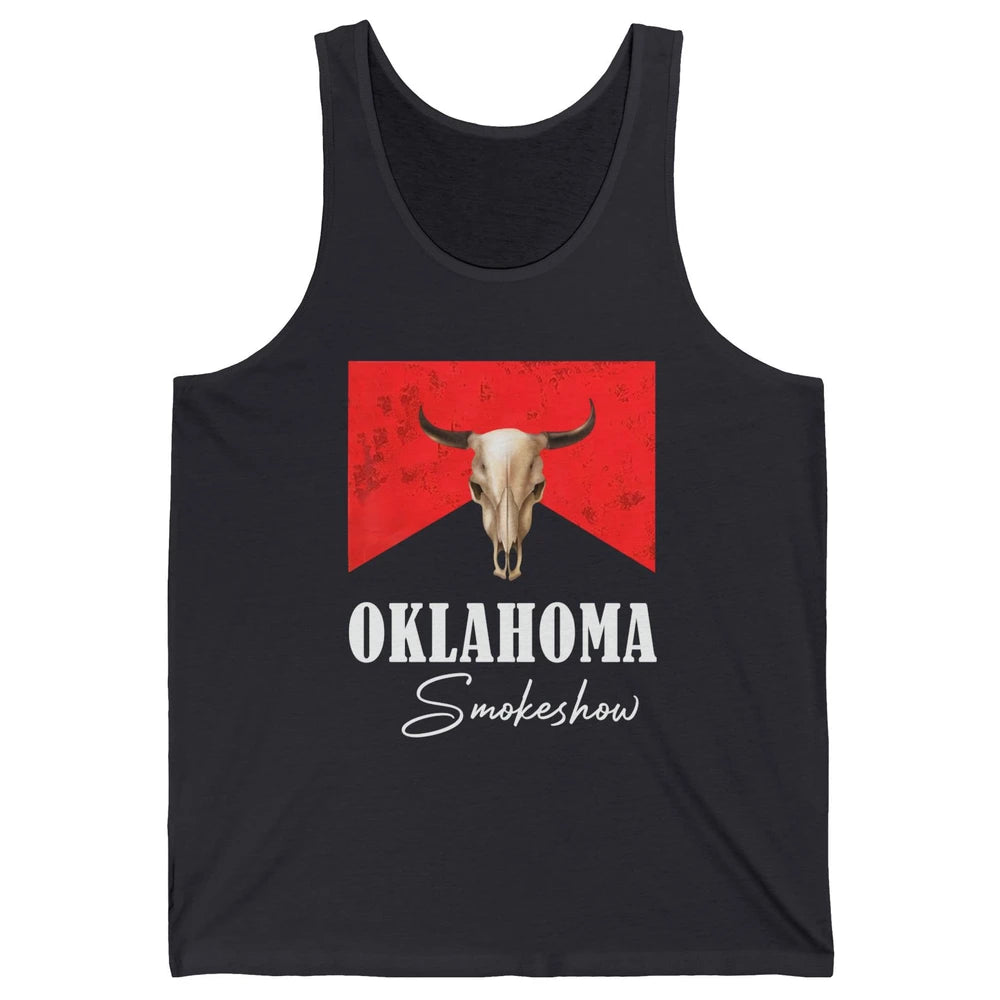 Boho Bull Skull Cow Print Oklahoma Smokeshow Western Country Unisex Jersey Tank