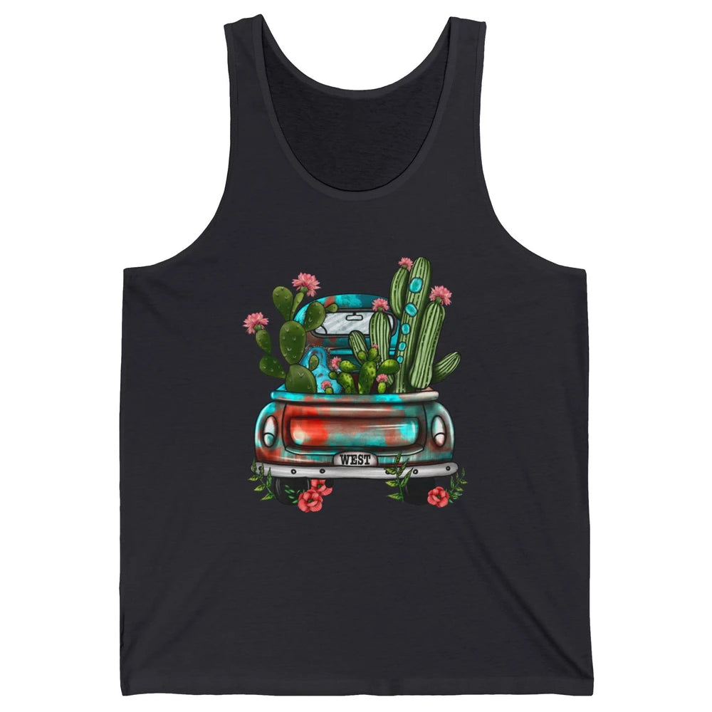 Turquoise Western Truck Desert Cactus Go West Western Gift Unisex Jersey Tank