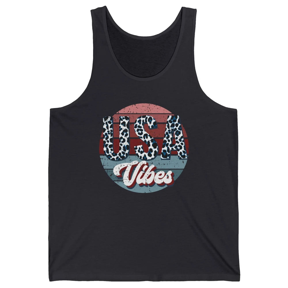 Vintage USA Vibes Leopard Patriots Independence Day Gift Unisex Jersey Tank