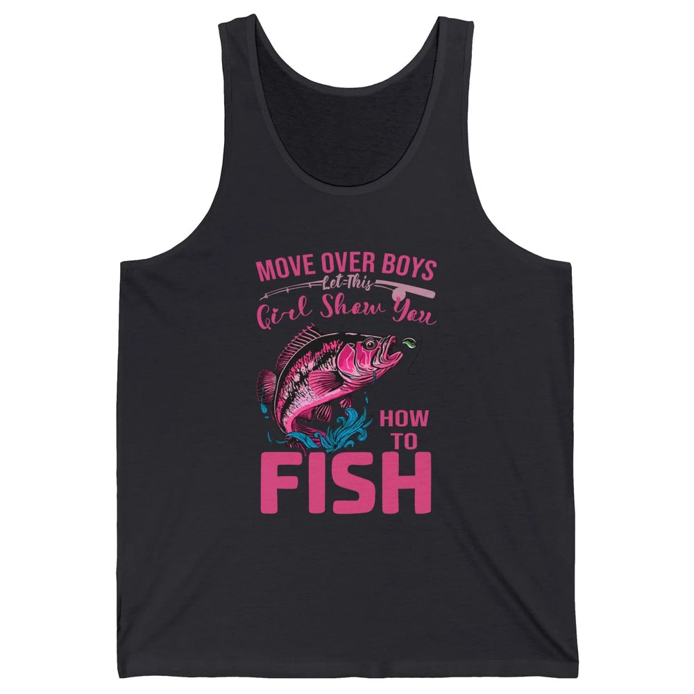 Bass Fishing Girl Show How To Fish Reel Girls Fish Fisherman Unisex Jersey Tank