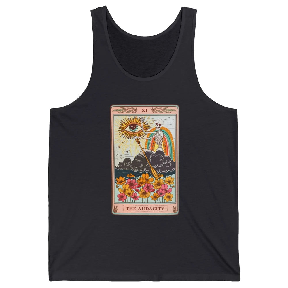 Retro Skeleton Riding Cloud The Audacity Tarot Card Rainbow Unisex Jersey Tank