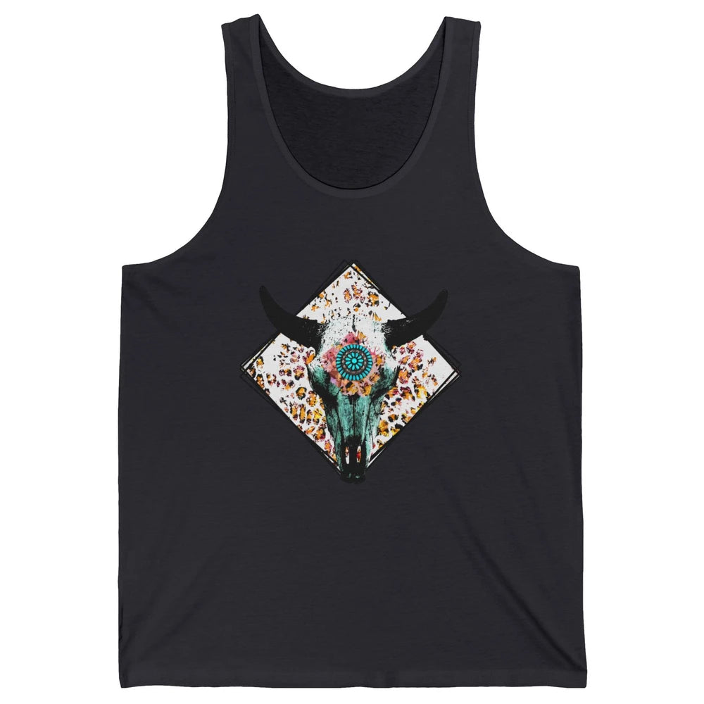 Aztec Heifer Steer Cow Skull Cowboy Gemstone Leopard Vintage Unisex Jersey Tank