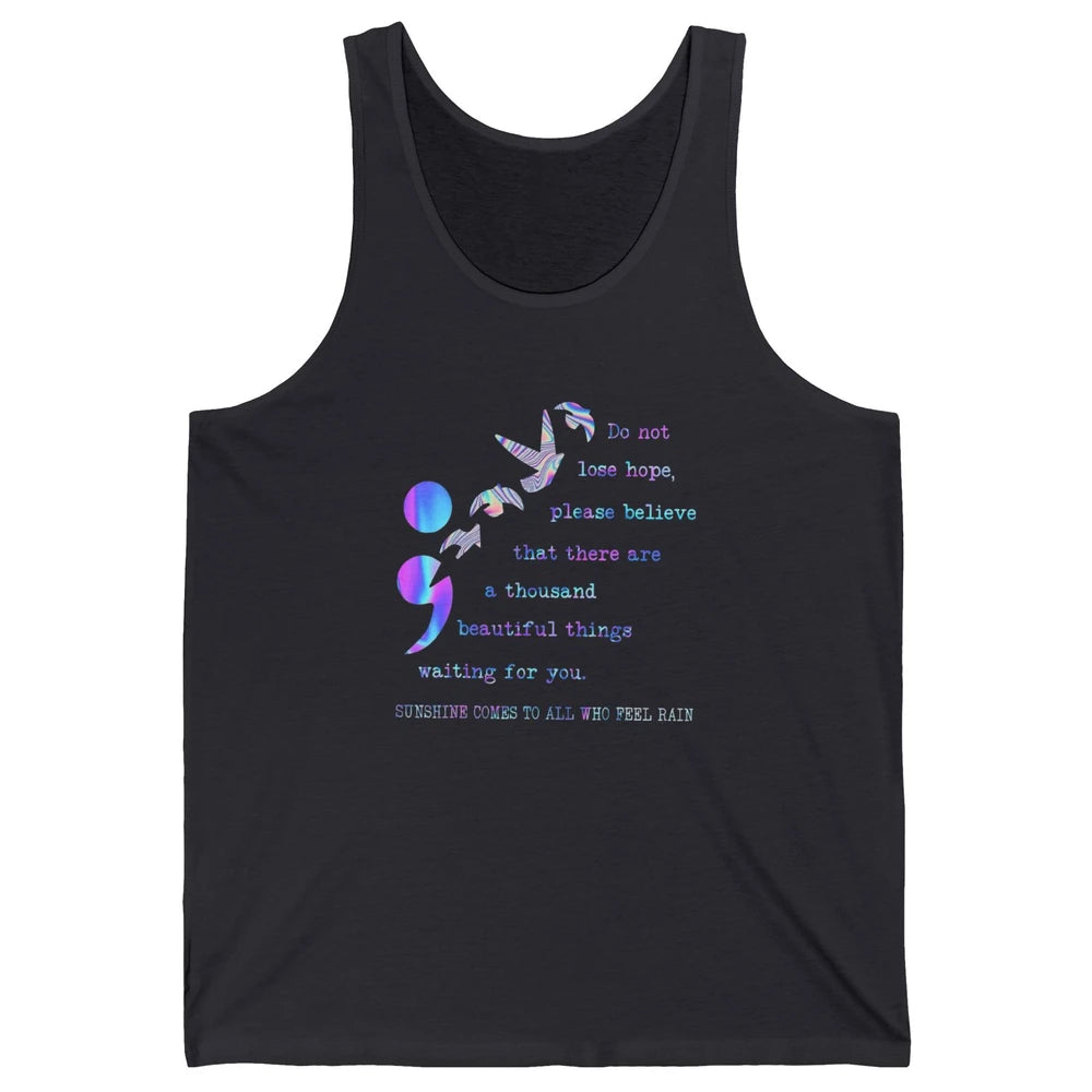 Semicolon Turquoise Ribbon Bird Suicide Prevention Month Unisex Jersey Tank