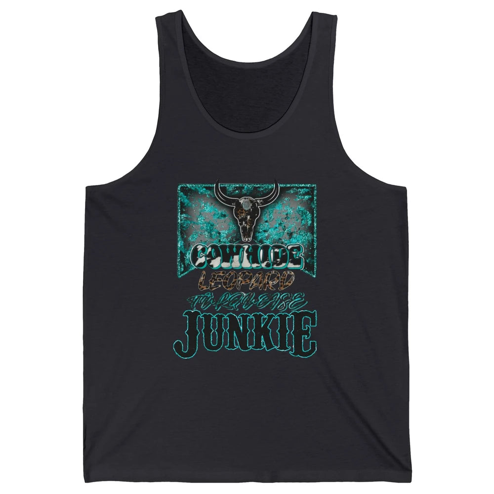 Bull Skull Cowhide Leopard Turquoise Junkie Western Country Unisex Jersey Tank