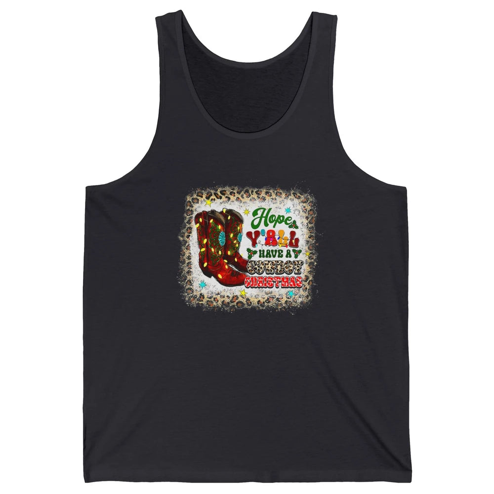 Merry Christmas Cowboy Boots Leopard Xmas Lights Western Unisex Jersey Tank