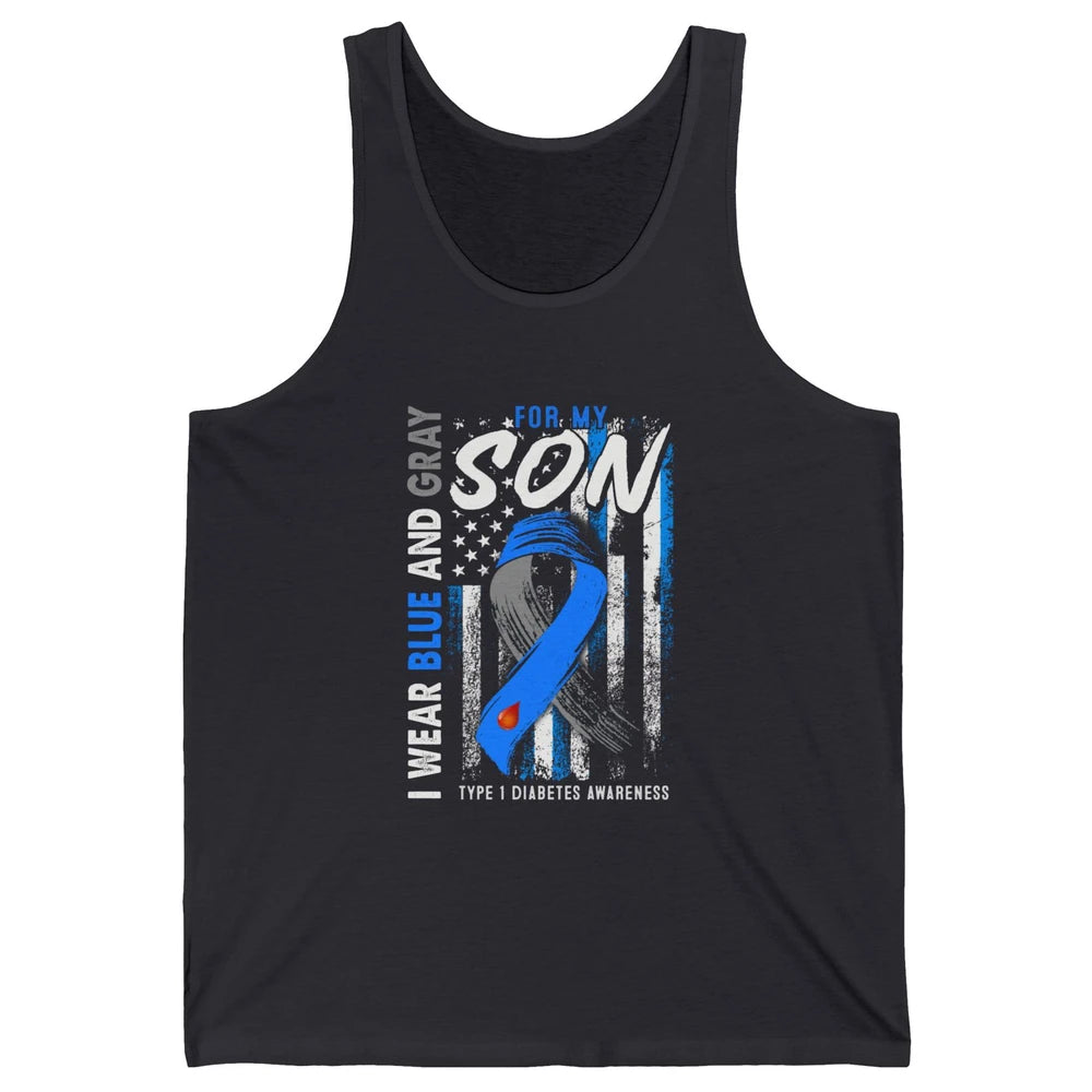 T1D Son Blue Gray Flag Diabetes Type One Awareness Warrior Unisex Jersey Tank