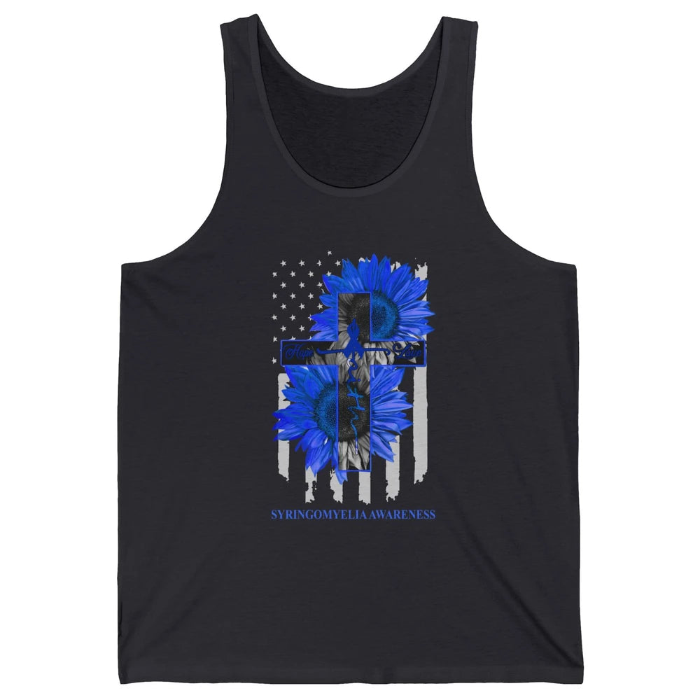 Syringomyelia Awareness Faith Hope Love Blue Ribbon US Flag Unisex Jersey Tank