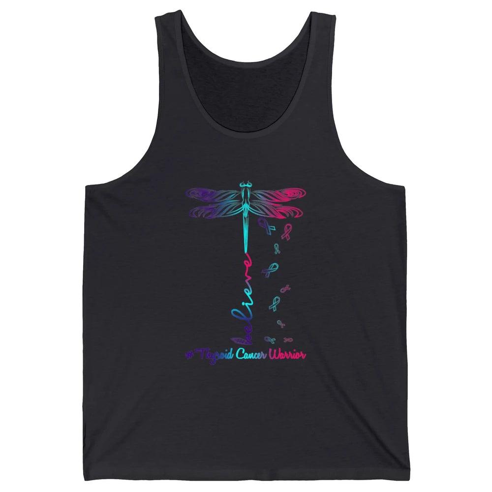 Thyroid Cancer Awareness Purple Pink Teal Ribbon Dragonfly Unisex Jersey Tank