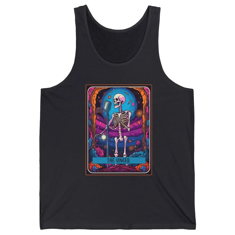 Retro Skeleton Singing The Singer Tarot Card Halloween Unisex Jersey Tank