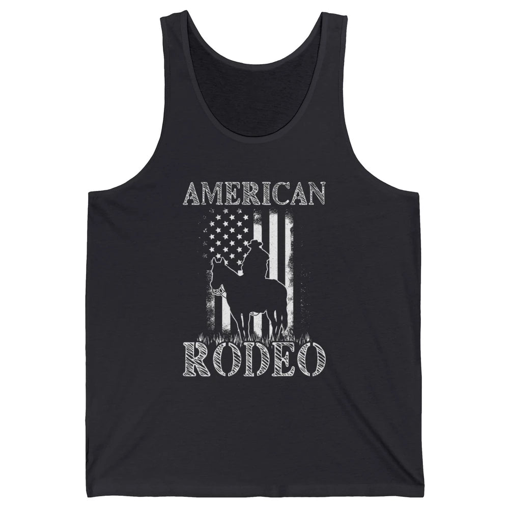 American Rodeo Cowboy Horse Bull Riding USA Flag Retro Howdy Western Country Horseback Unisex Jersey Tank