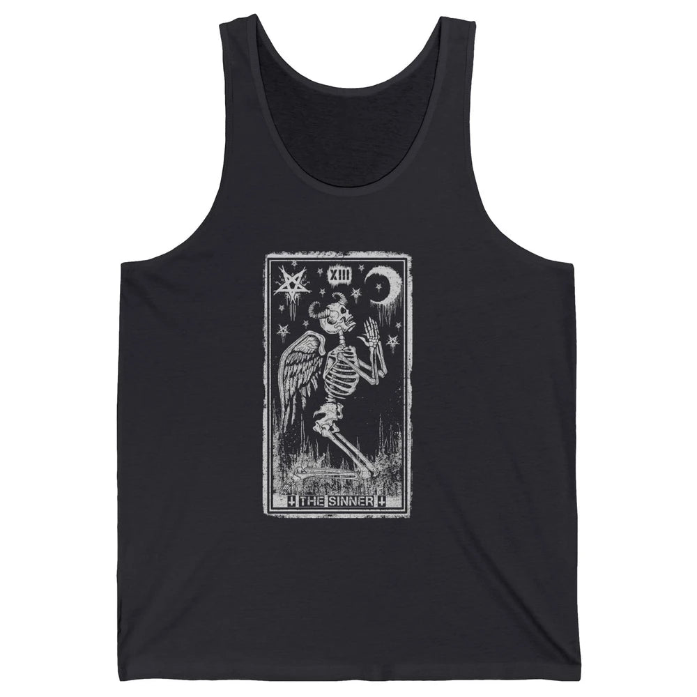 Retro Skeleton Kneeling The Sinner Tarot Card Wiccan Pagan Unisex Jersey Tank