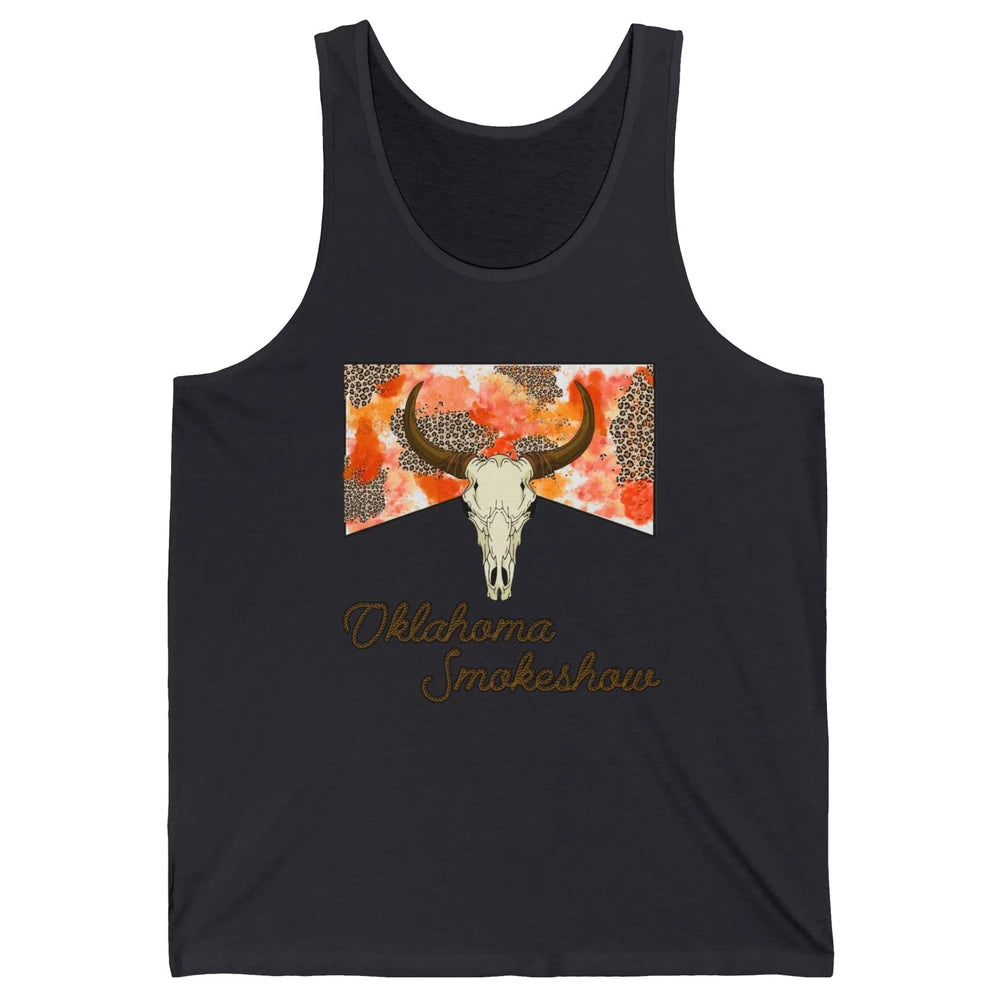 Boho Bull Skull Cow Print Oklahoma Smokeshow Western Country Unisex Jersey Tank