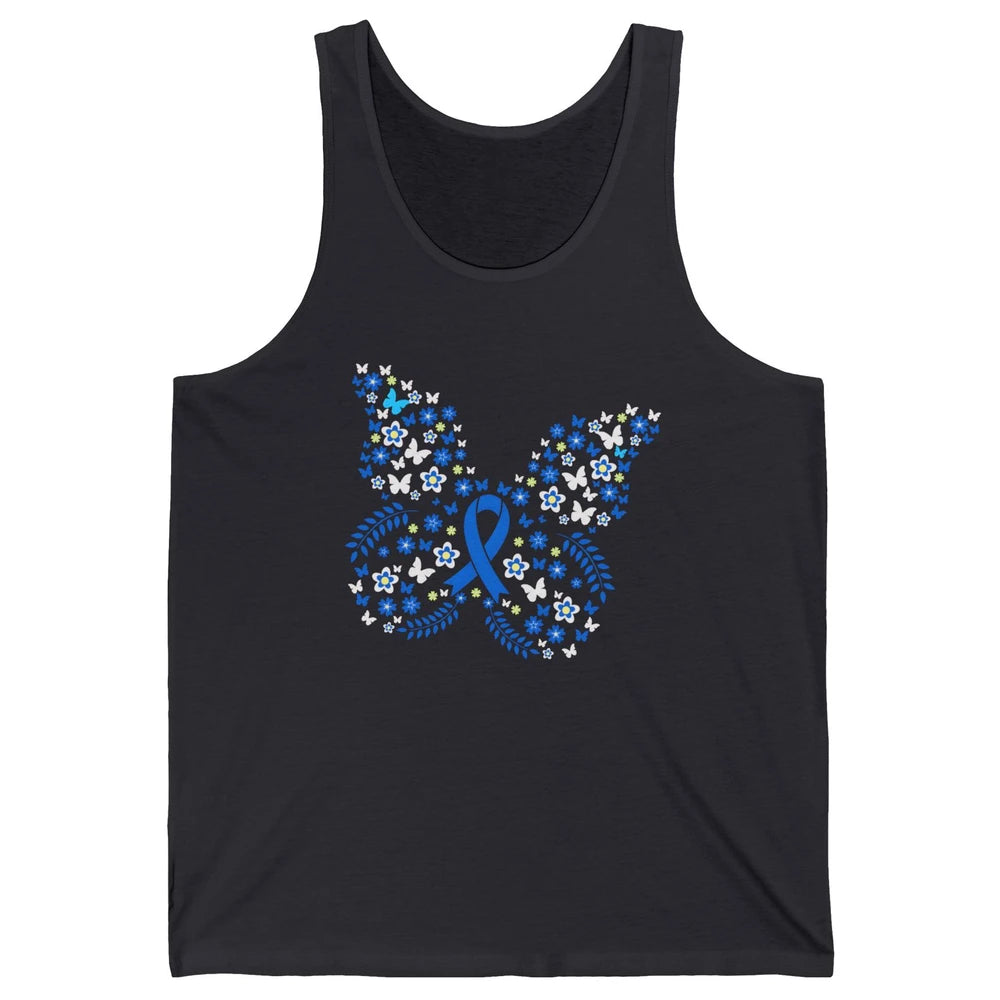 Butterfly Colon Warrior Colorectal Cancer Dark Blue Ribbon Unisex Jersey Tank