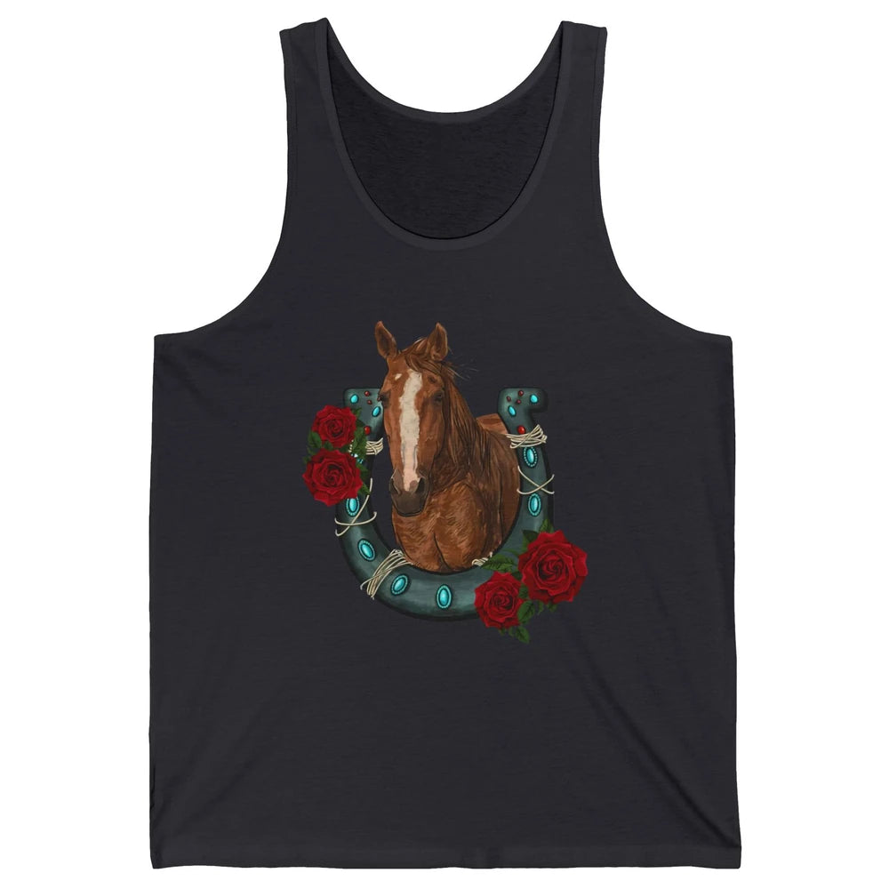 Western Country Texas Cowgirl Floral Horseshoe Horse Riding Unisex Jersey Tank