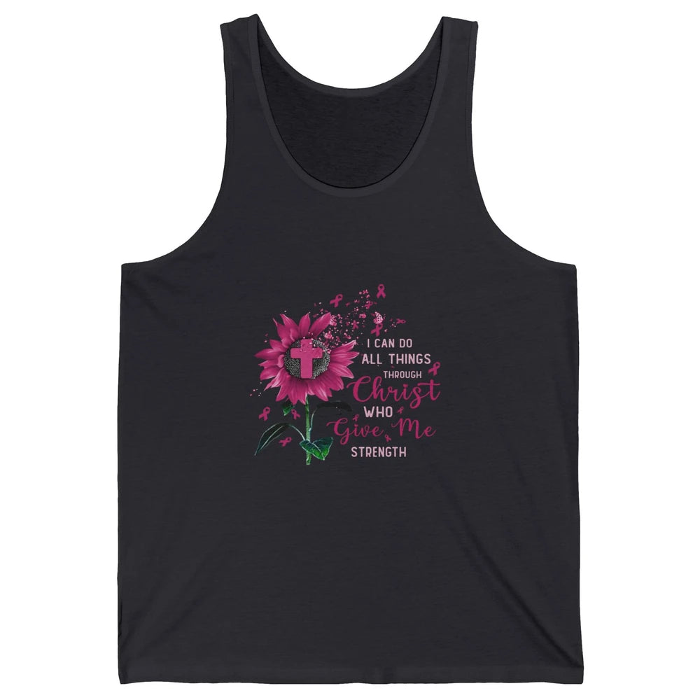 Breast Cancer Month Sunflower God Strength Cross Pink Ribbon Unisex Jersey Tank