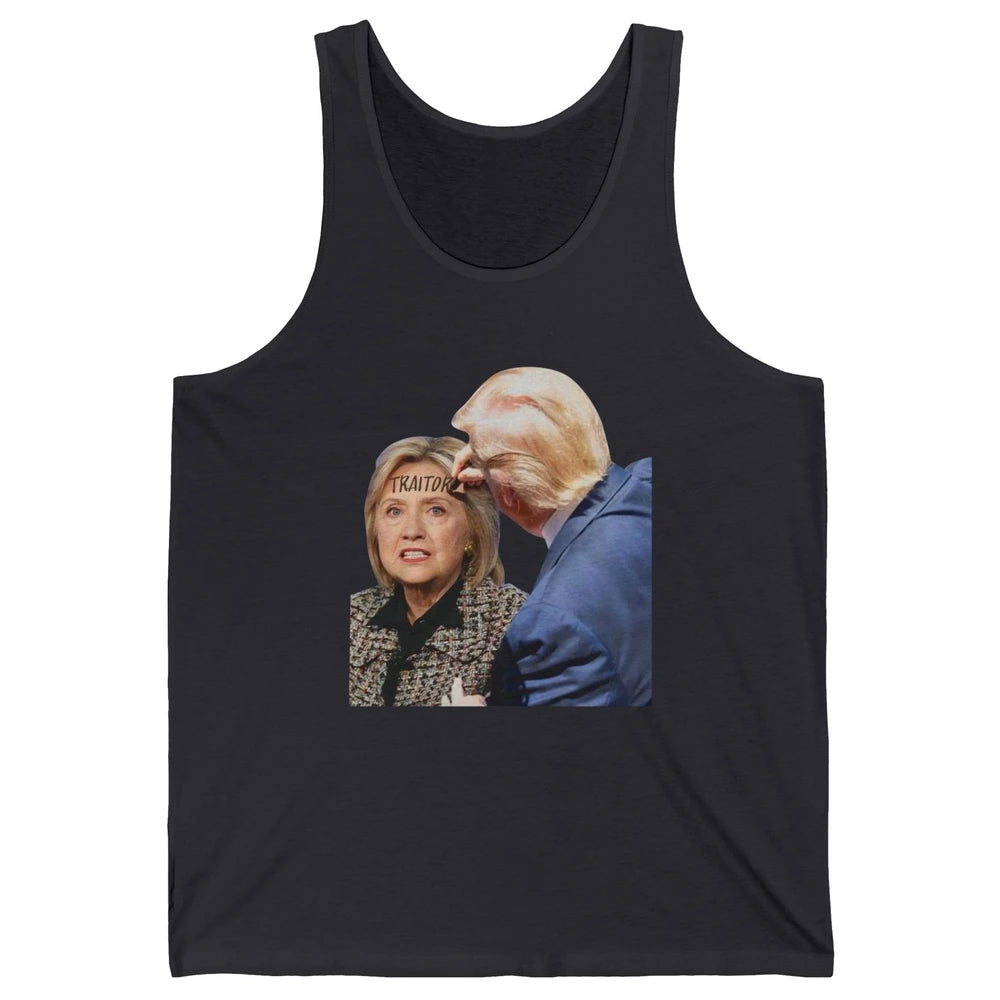 Traitor Donald Trump Writing On Forehead Of Hillary Clinton Unisex Jersey Tank