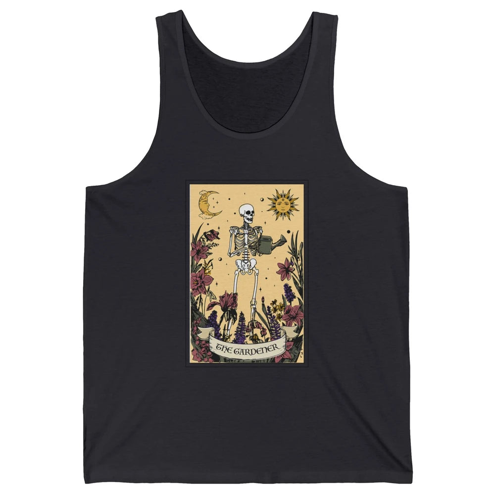 Retro Skeleton The Gardener Tarot Card Plant Lady Halloween Unisex Jersey Tank