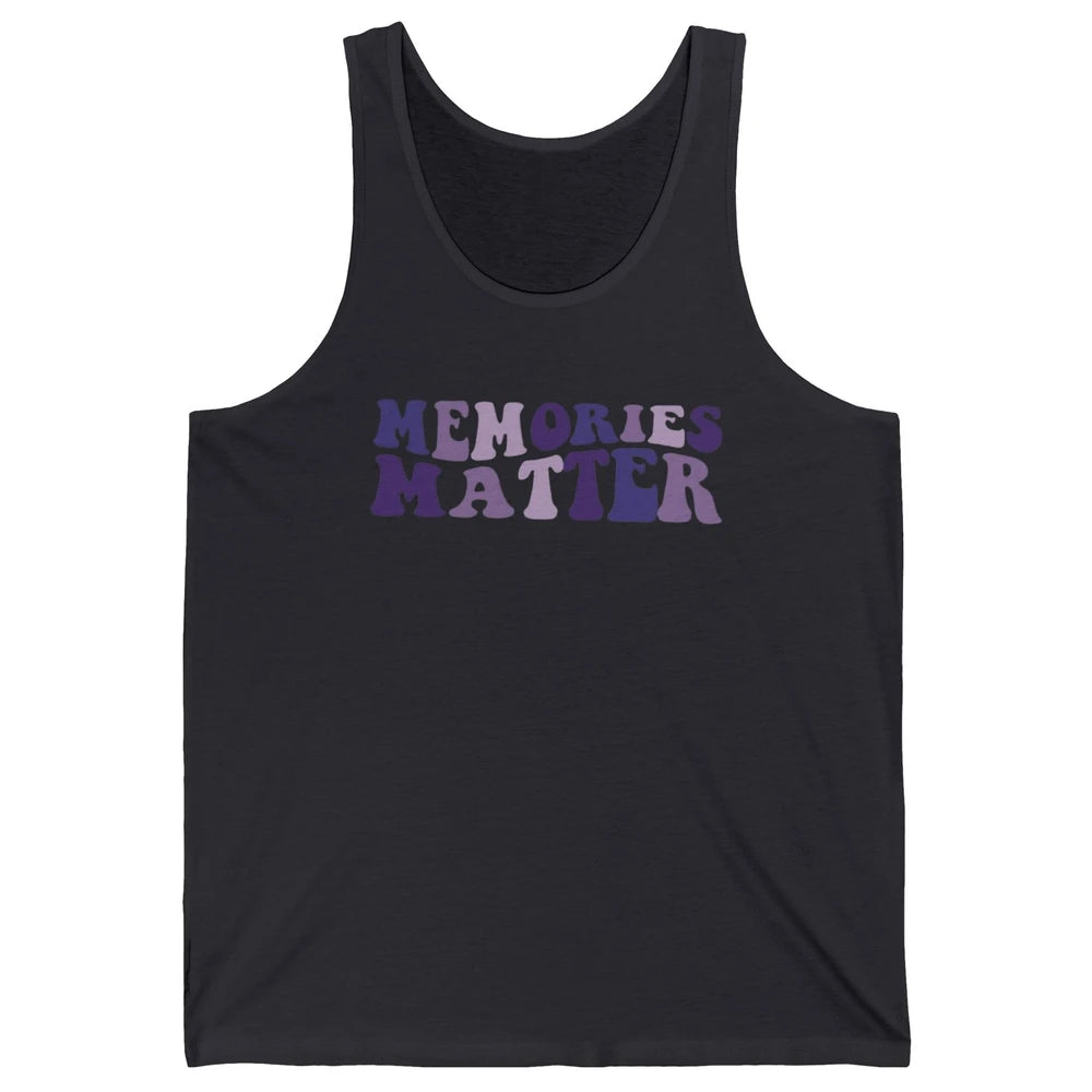 Alzheimer Awareness Groovy Memories Matter Purple Warrior Unisex Jersey Tank