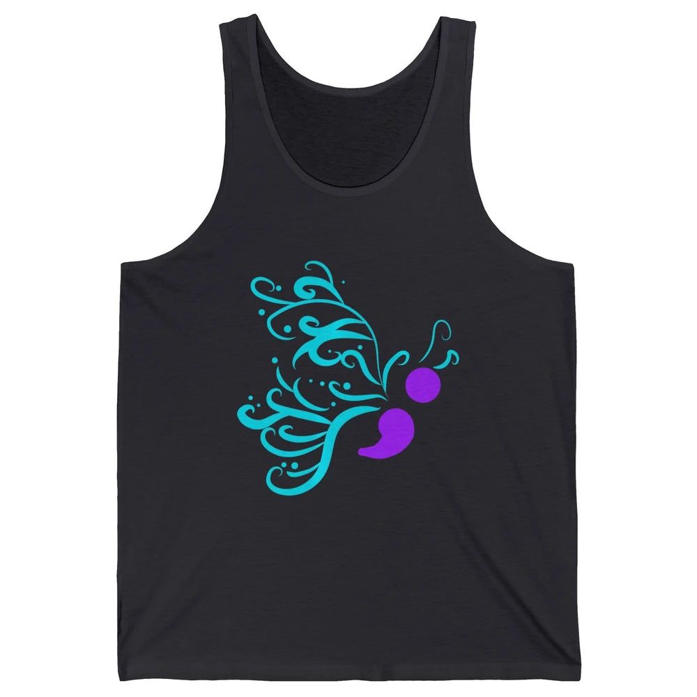 Semicolon Butterfly Teal Warrior Suicide Prevention Month Unisex Jersey Tank